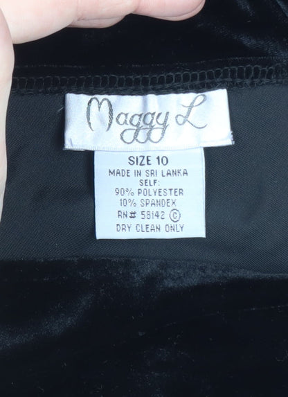 Maggy L Women’s Black Velvet Sheath Dress Size 10 Sleeveless V-Neck