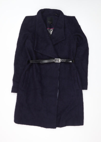 Ted Baker Women's Navy Wool Blend Belted Overcoat Size 10