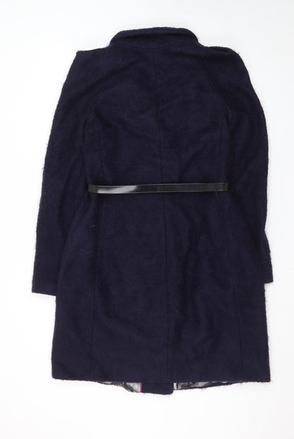 Ted Baker Women's Navy Wool Blend Belted Overcoat Size 10