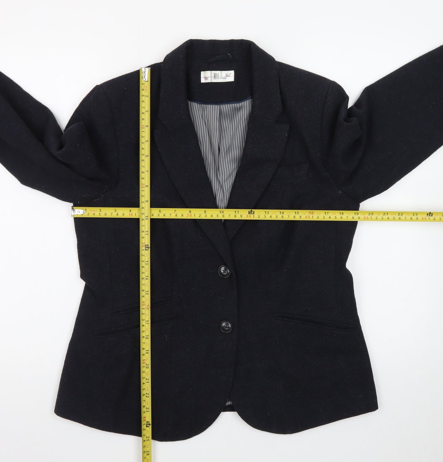 BAF Woman Black Wool Blend Tailored Blazer Jacket UK 16