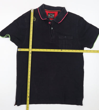 Luke Men's Black Logo Polo Shirt Size Large Short Sleeve Cotton
