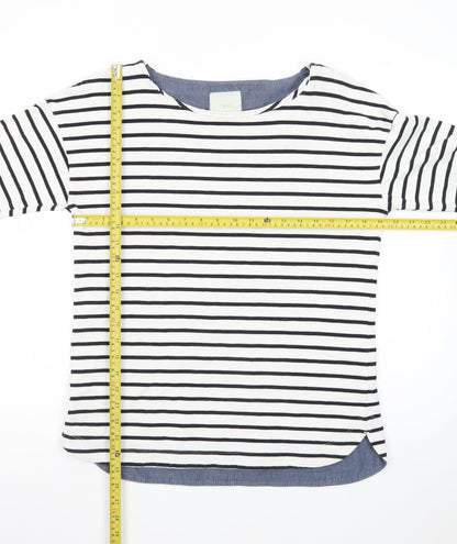 Next Women’s White Striped 3/4 Sleeve Boat Neck Cotton Top Size 10
