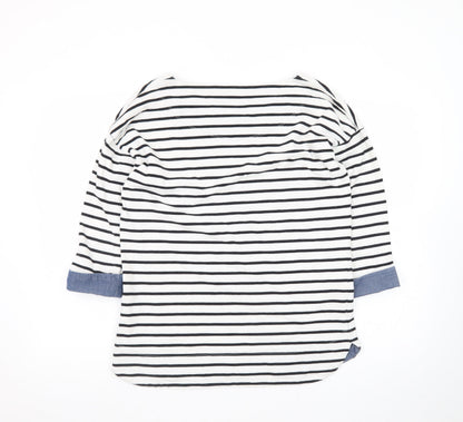 Next Women’s White Striped 3/4 Sleeve Boat Neck Cotton Top Size 10