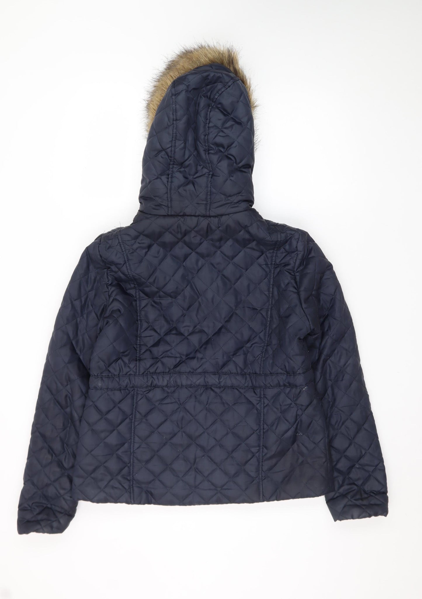 New Look Womens Blue Quilted Hooded Faux Fur Trim Jacket UK 12