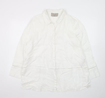 Paul Costelloe Women’s White Linen Long Sleeve Button-Up Shirt Size 16