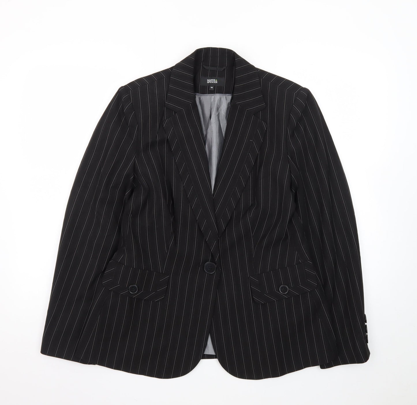 Marks and Spencer Women’s Black Pinstripe Suit Jacket Size 14