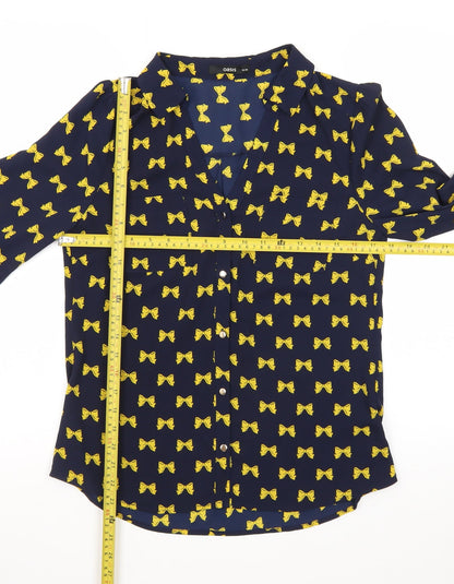 Oasis Women's Blue Bow Print Long Sleeve Blouse Size 10