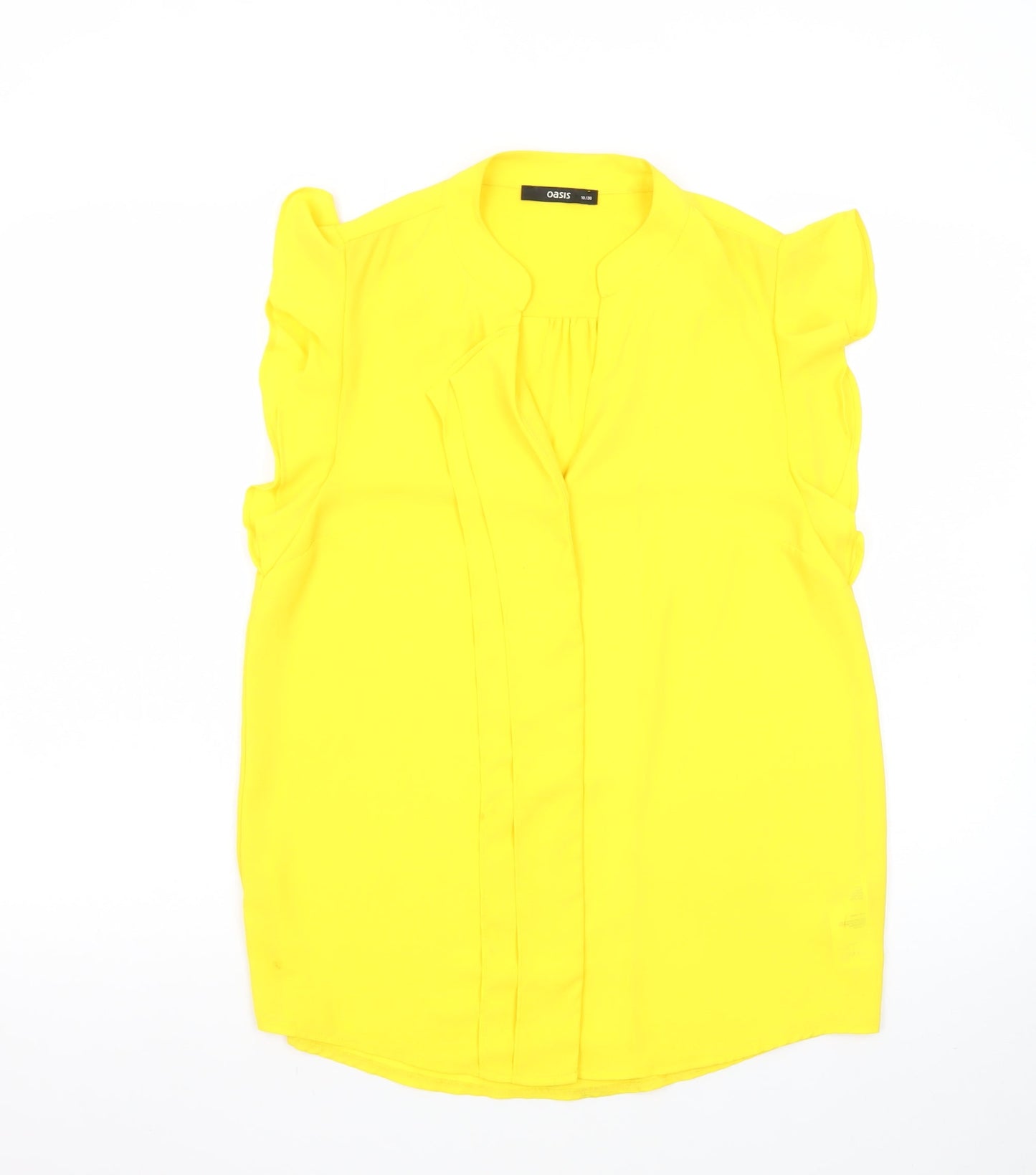 Oasis Women's Yellow Ruffle Sleeve V-Neck Blouse Size 10