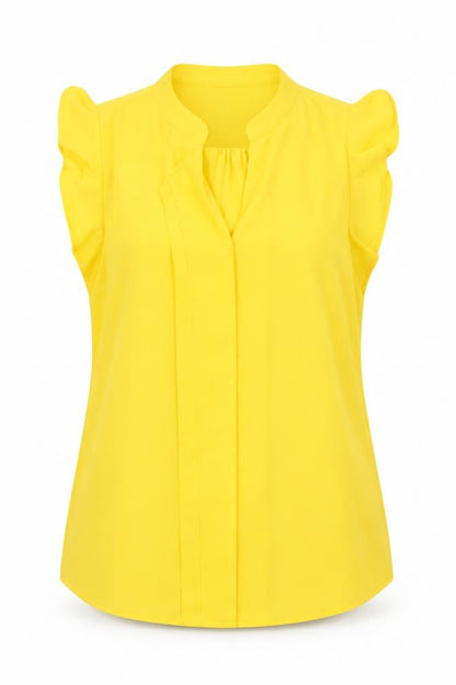 Oasis Women's Yellow Ruffle Sleeve V-Neck Blouse Size 10