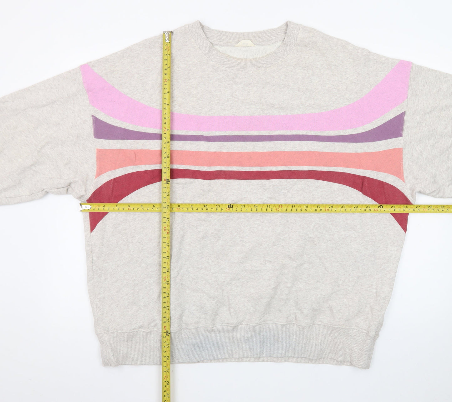 Hush Women Beige Multicoloured Stripe Pullover Sweatshirt L