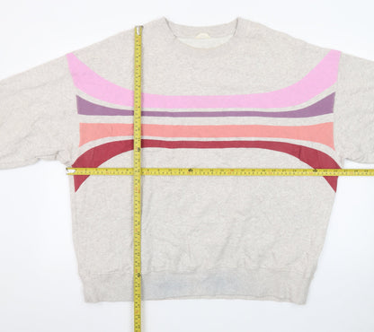 Hush Women Beige Multicoloured Stripe Pullover Sweatshirt L