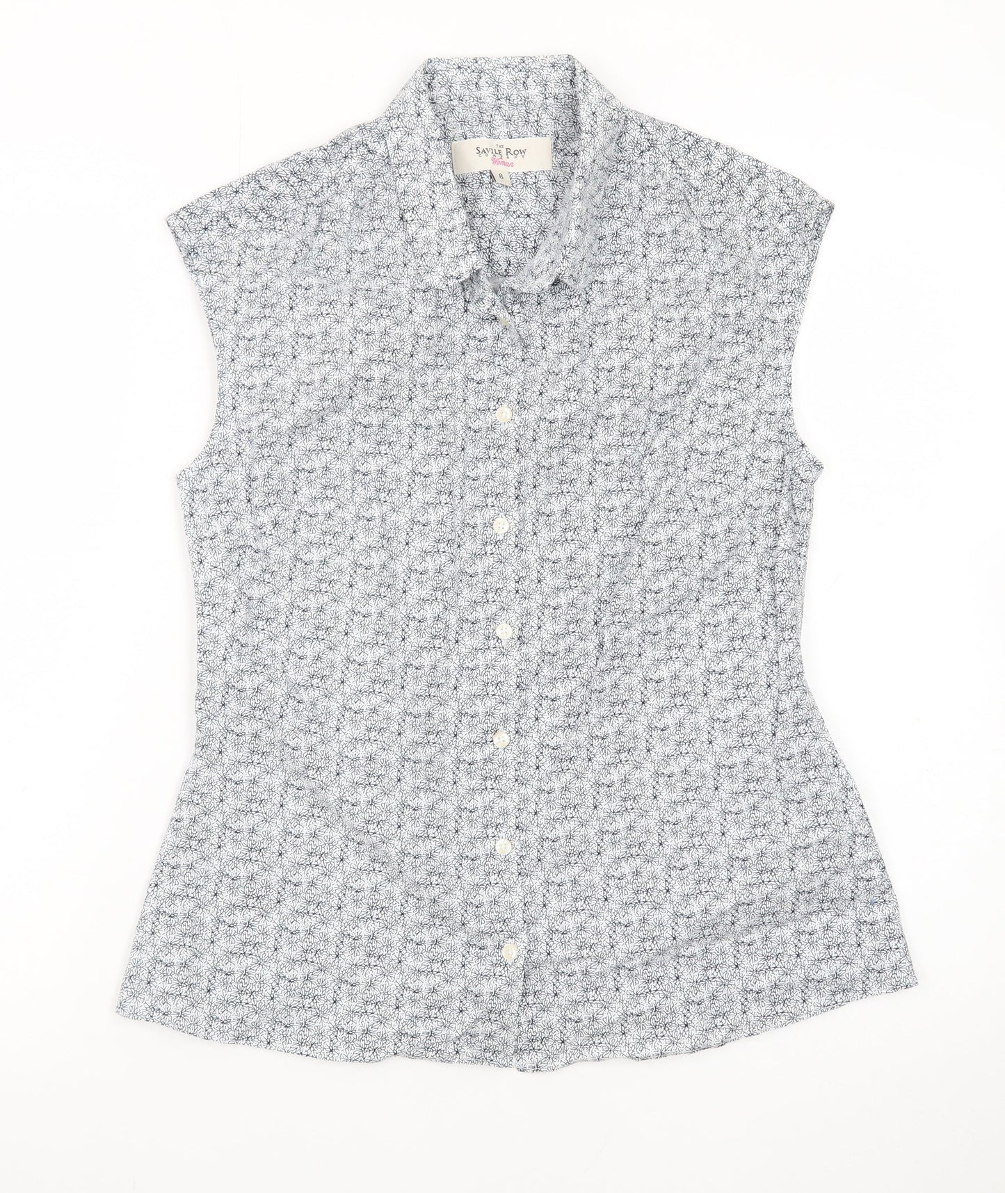 The Savile Row Company Women’s Blue Floral Sleeveless Button-Up Shirt Size 8