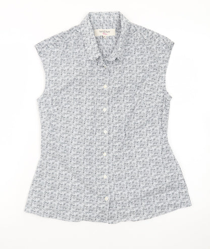 The Savile Row Company Women’s Blue Floral Sleeveless Button-Up Shirt Size 8