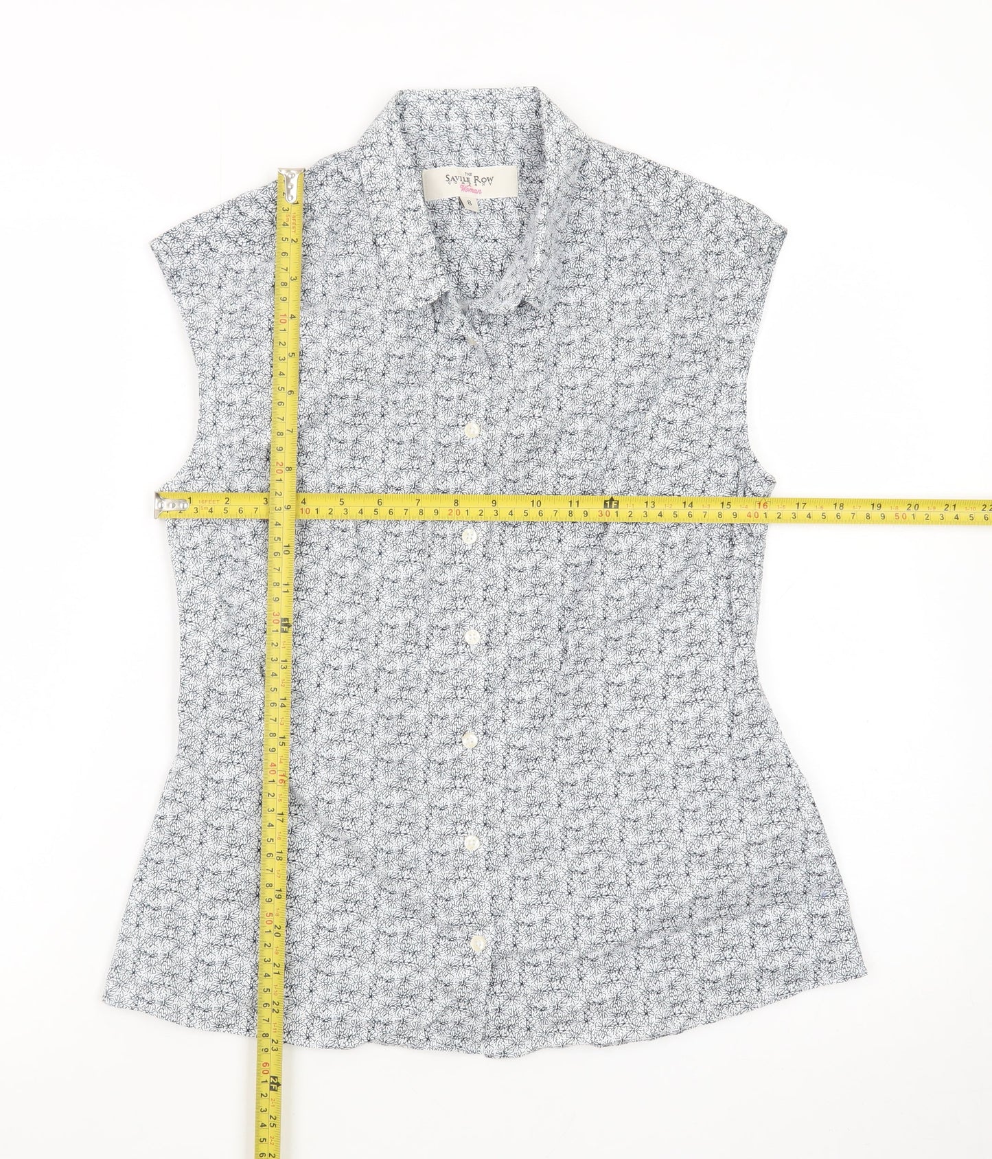The Savile Row Company Women’s Blue Floral Sleeveless Button-Up Shirt Size 8