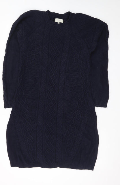 Hobbs Women Blue Knit Long Sleeve Jumper Dress Size 14