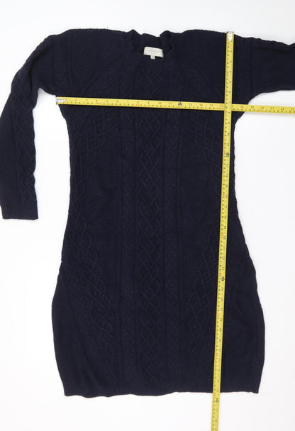 Hobbs Women Blue Knit Long Sleeve Jumper Dress Size 14