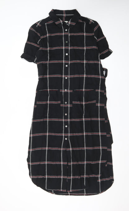 Whistles Women's Black Check Shirt Dress Size 8 Short Sleeve