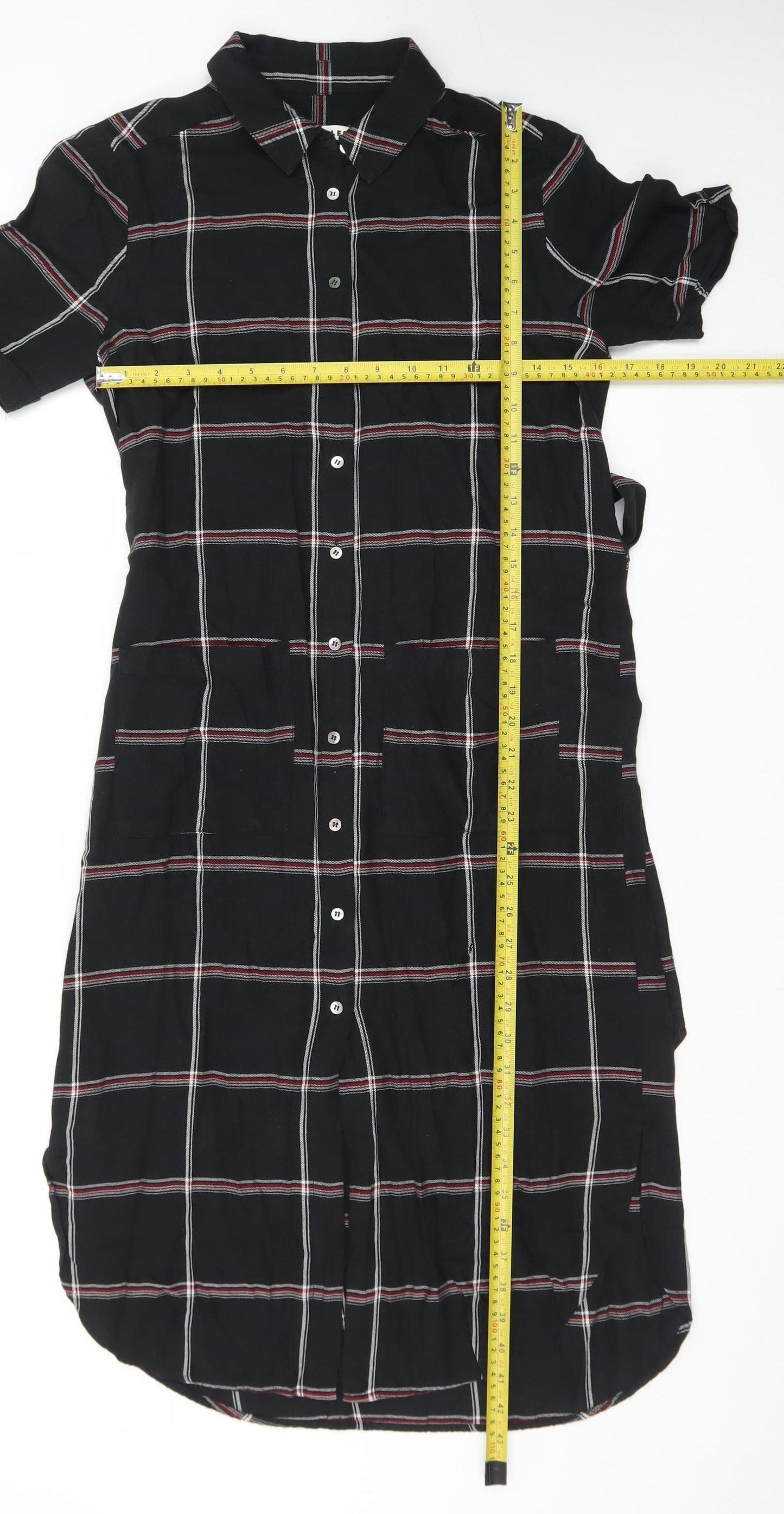 Whistles Women's Black Check Shirt Dress Size 8 Short Sleeve