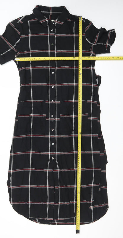 Whistles Women's Black Check Shirt Dress Size 8 Short Sleeve