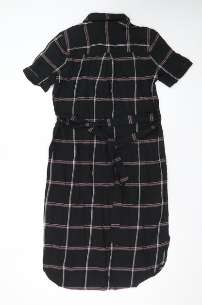 Whistles Women's Black Check Shirt Dress Size 8 Short Sleeve