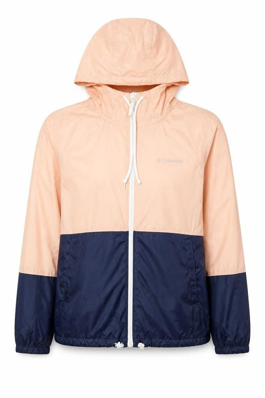 Columbia Women's Pink and Navy Lightweight Hooded Windbreaker Jacket Size S