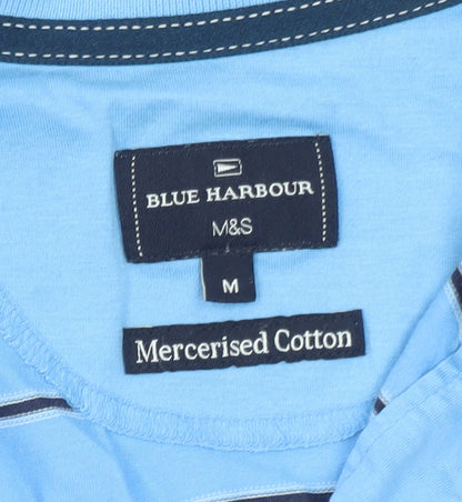 Marks and Spencer Blue Harbour Men's Blue Striped Polo Shirt Size M
