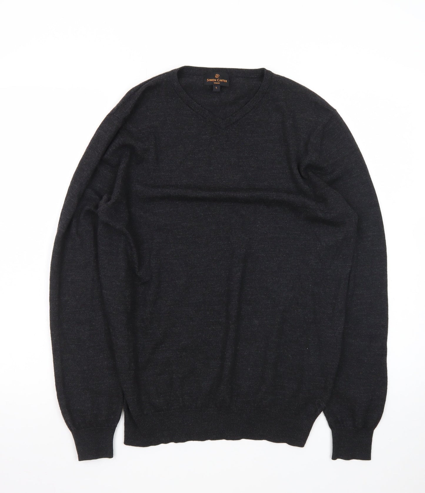 Simon Carter Men’s Black Wool Acrylic V-Neck Jumper Size L