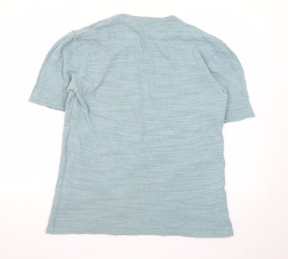 ASOS DESIGN Men's Blue Short Sleeve Cotton Linen Crew Neck Jumper M