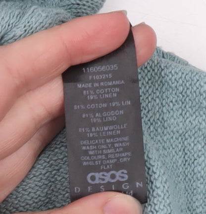 ASOS DESIGN Men's Blue Short Sleeve Cotton Linen Crew Neck Jumper M