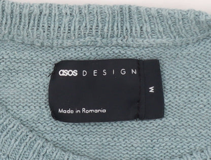 ASOS DESIGN Men's Blue Short Sleeve Cotton Linen Crew Neck Jumper M