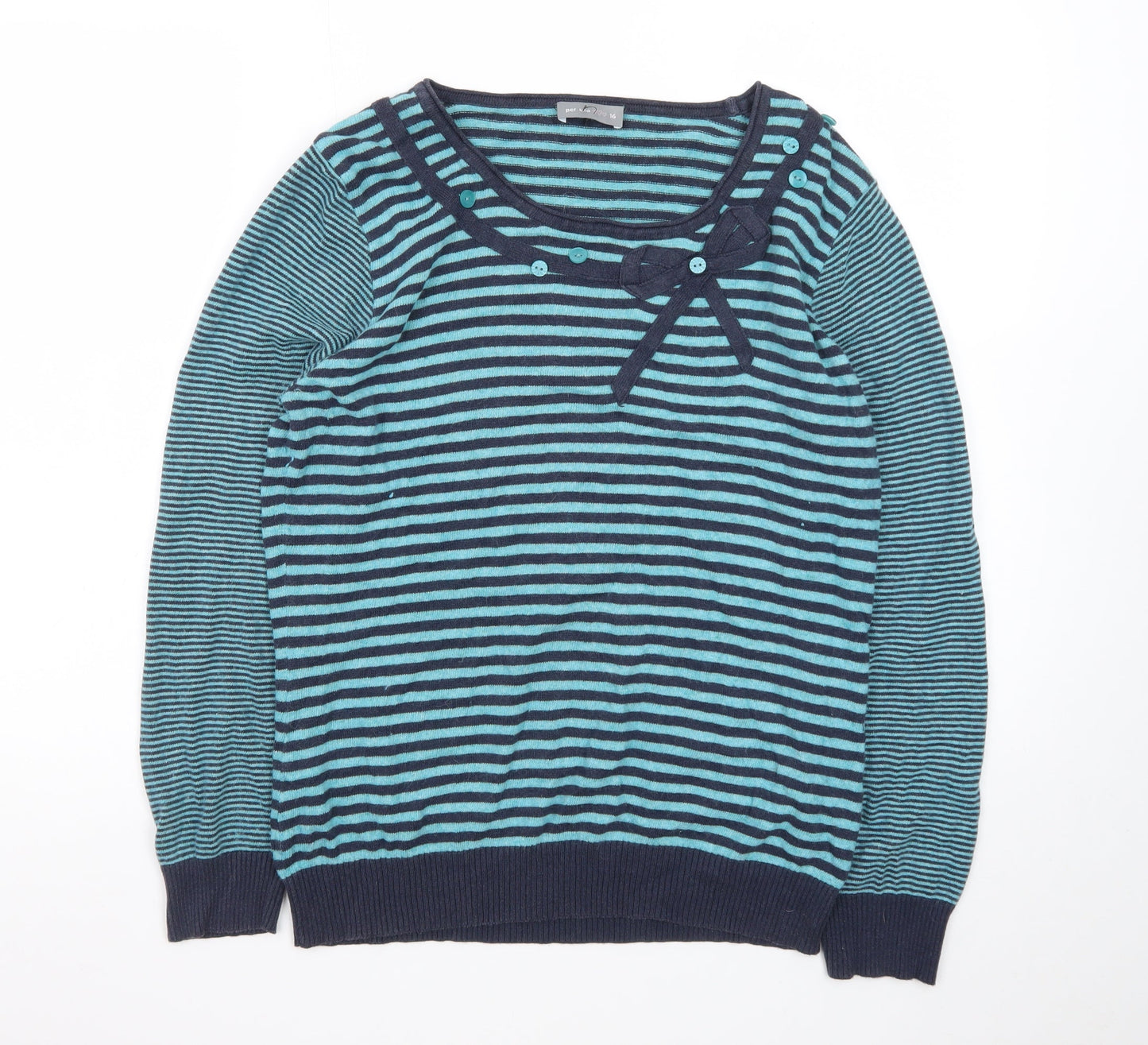 Marks and Spencer Women’s Blue Striped Bow Knit Jumper Size 16