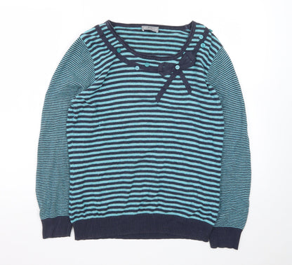 Marks and Spencer Women’s Blue Striped Bow Knit Jumper Size 16