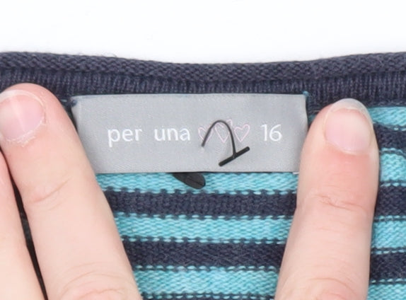 Marks and Spencer Women’s Blue Striped Bow Knit Jumper Size 16