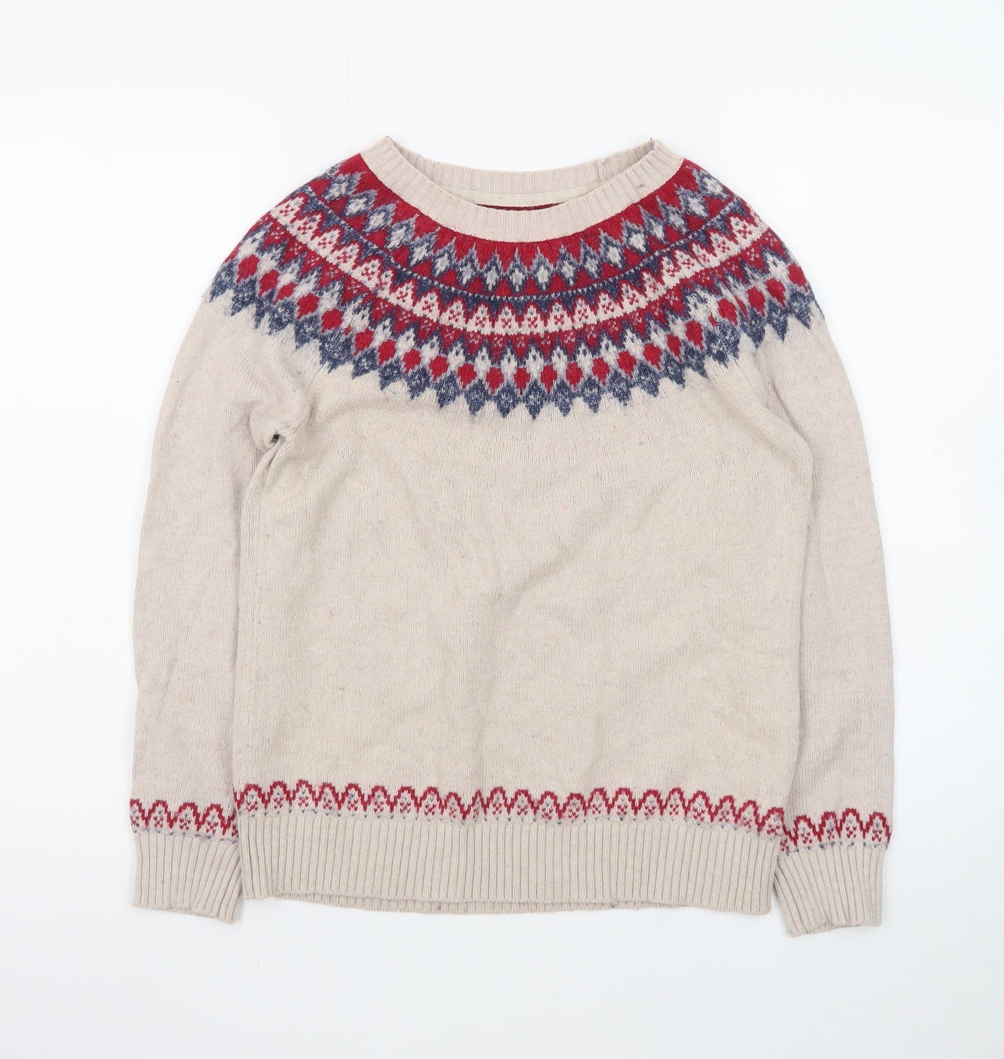 Fat Face Womens Beige Fair Isle Wool Blend Jumper Size 10