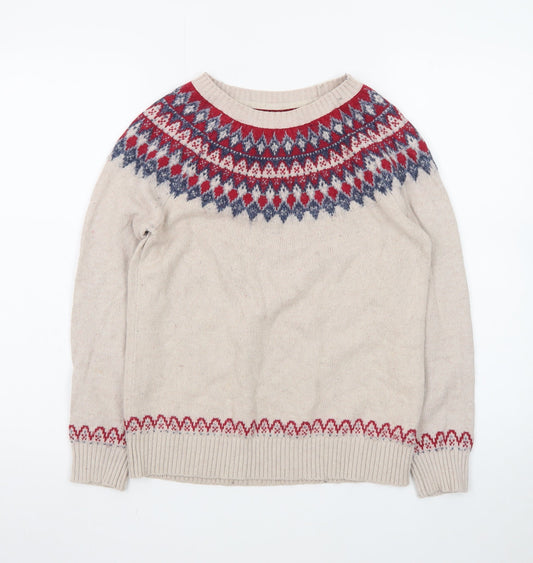 Fat Face Womens Beige Fair Isle Wool Blend Jumper Size 10
