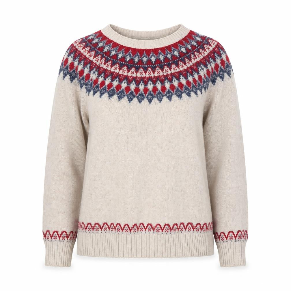 Fat Face Womens Beige Fair Isle Wool Blend Jumper Size 10