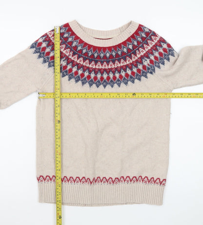 Fat Face Womens Beige Fair Isle Wool Blend Jumper Size 10