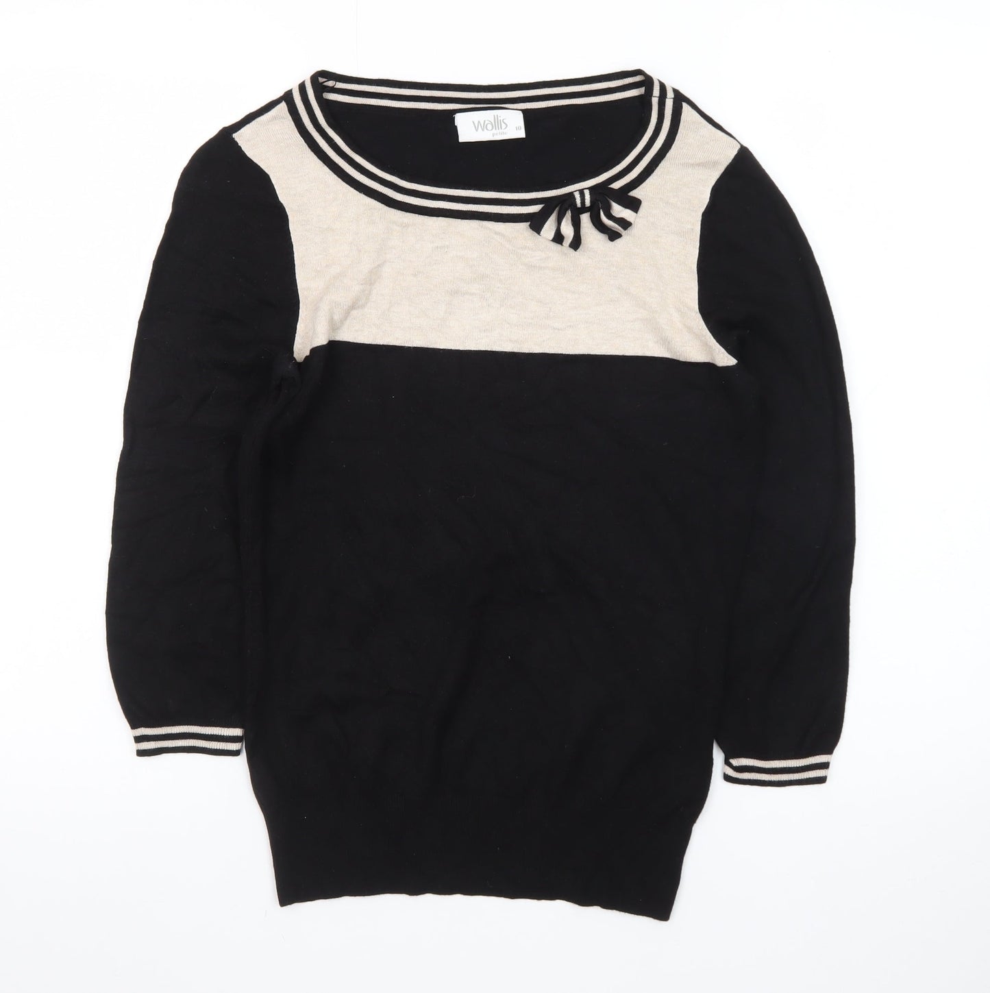 Wallis Women Black Beige Bow Knit Petite Jumper Size 10