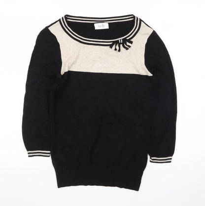 Wallis Women Black Beige Bow Knit Petite Jumper Size 10