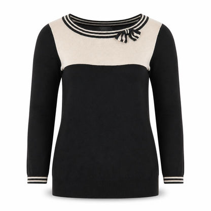 Wallis Women Black Beige Bow Knit Petite Jumper Size 10