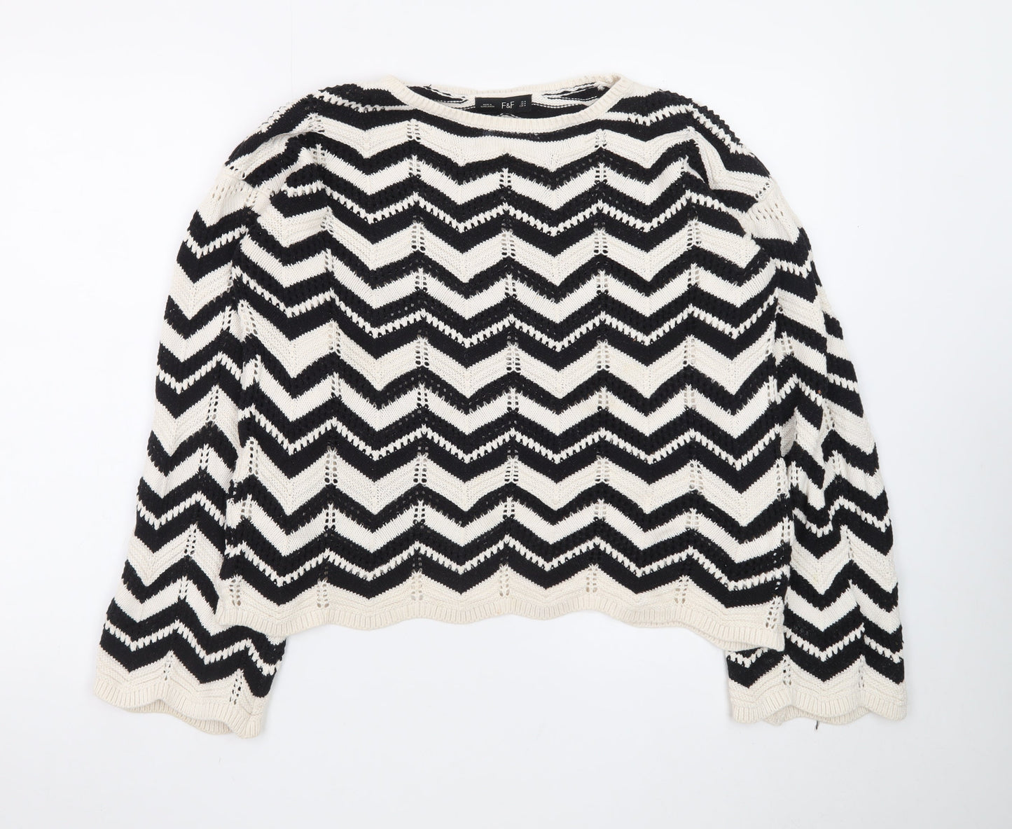 F&F Women's Black & White Chevron Knit Jumper M