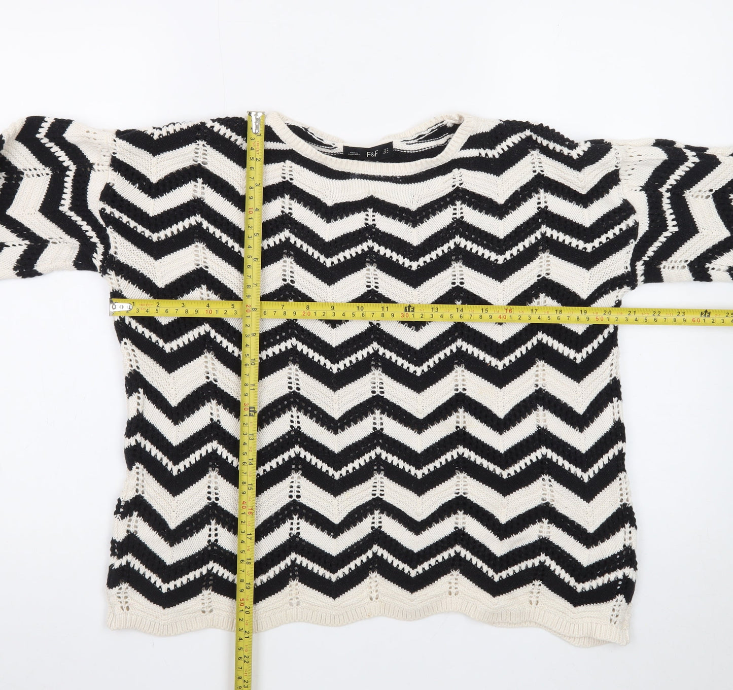 F&F Women's Black & White Chevron Knit Jumper M