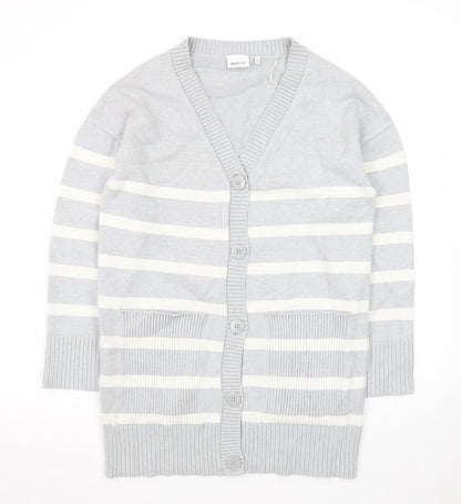 Next Women’s Grey Striped Cardigan Size M V-Neck Knit