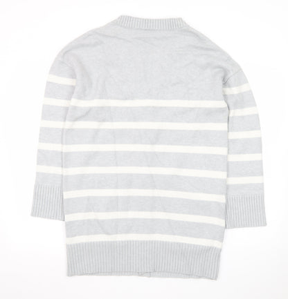 Next Women’s Grey Striped Cardigan Size M V-Neck Knit