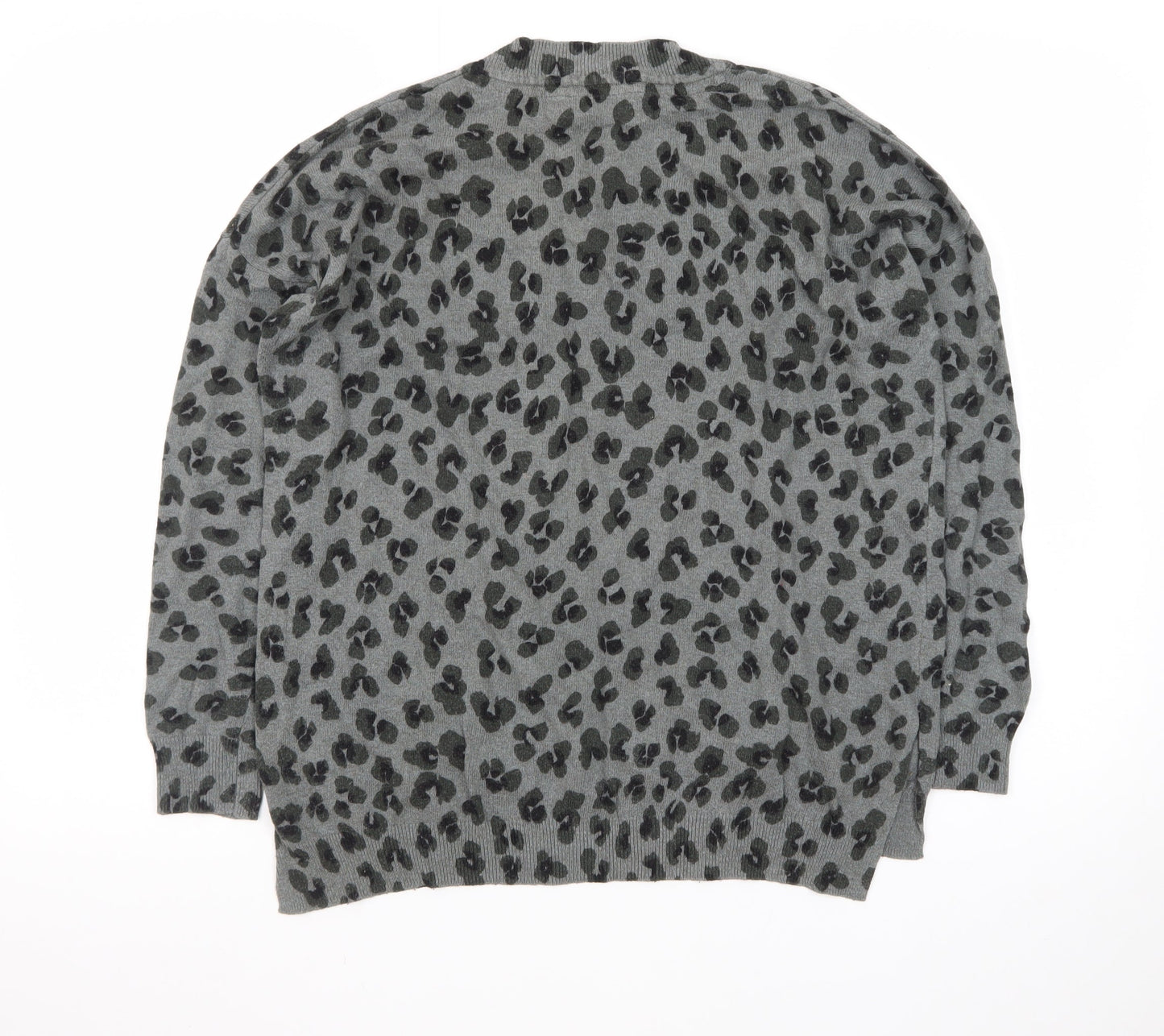 Mint Velvet Women’s Grey Leopard Print Wool Cashmere V-Neck Jumper Size S