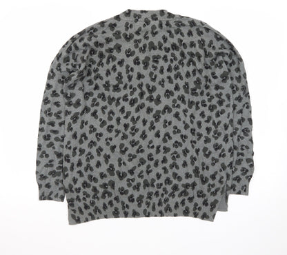 Mint Velvet Women’s Grey Leopard Print Wool Cashmere V-Neck Jumper Size S
