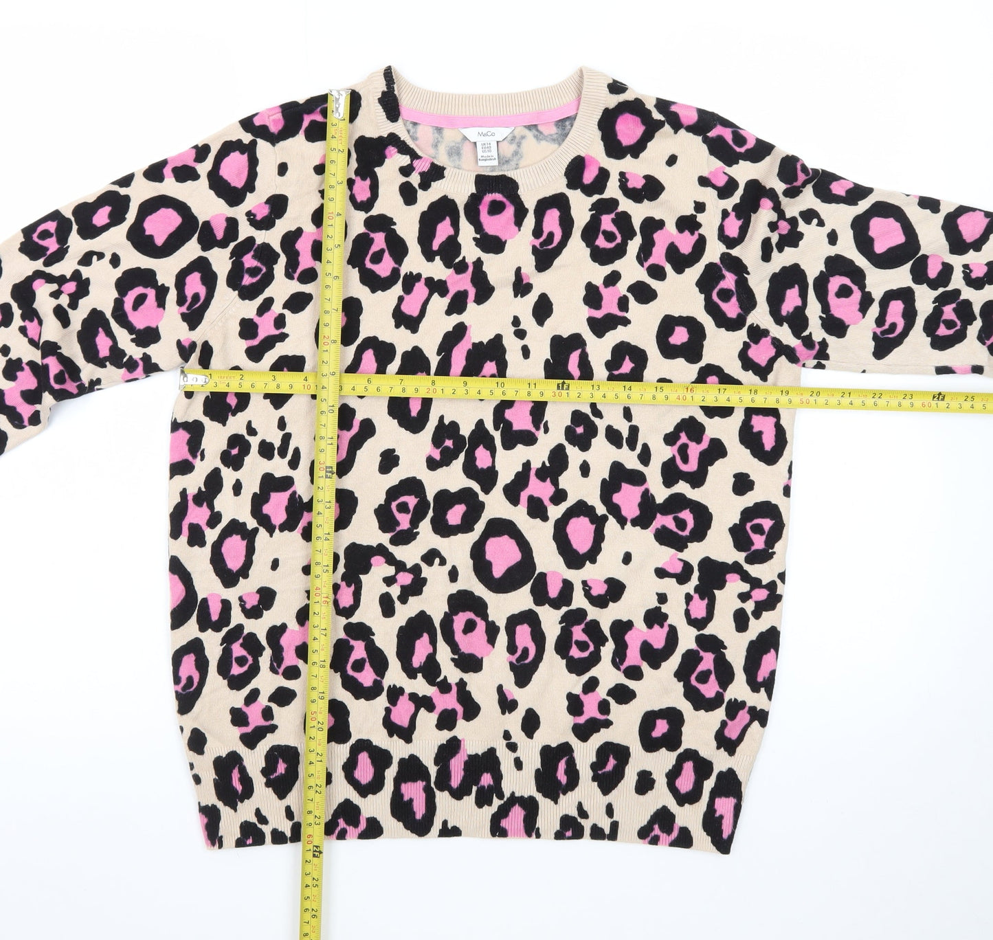 M&Co Women’s Beige Leopard Print Long Sleeve Pullover Jumper UK14