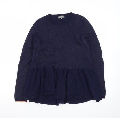 Needle Womens Blue Wool Ruffle Hem Long Sleeve Jumper M