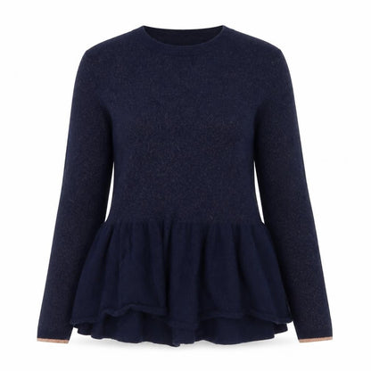 Needle Womens Blue Wool Ruffle Hem Long Sleeve Jumper M