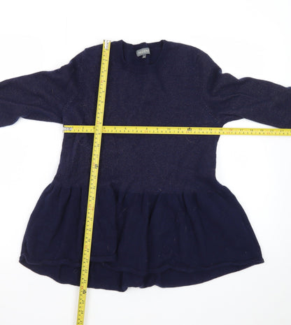 Needle Womens Blue Wool Ruffle Hem Long Sleeve Jumper M